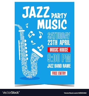 jazz music party promo banner with saxophone