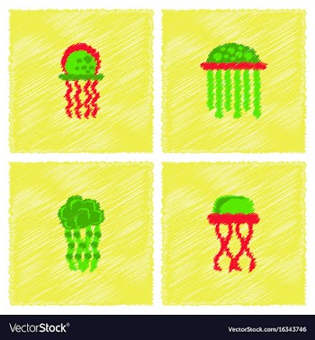 Jellyfish collection in hatching style vector image
