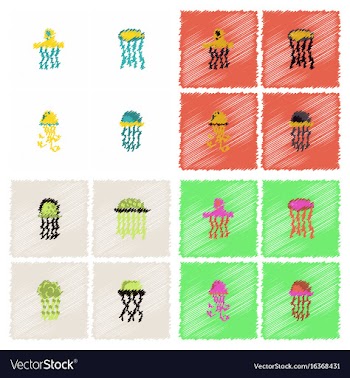 Jellyfish collection in hatching style vector image