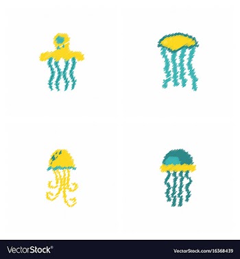 Jellyfish collection in hatching style vector image