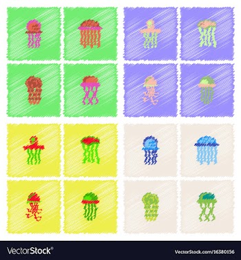 Jellyfish collection in hatching style vector image