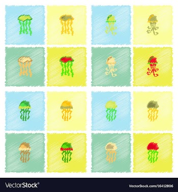 Jellyfish collection in hatching style vector image