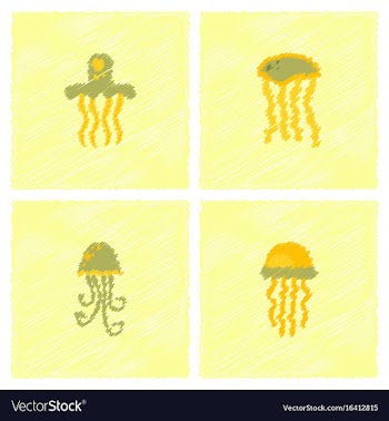 Jellyfish collection in hatching style vector image