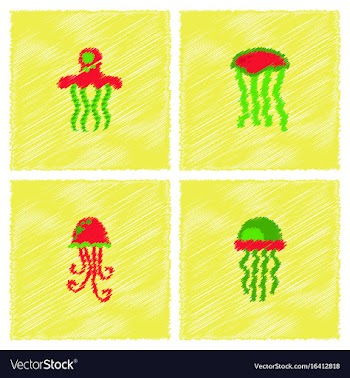 Jellyfish collection in hatching style vector image