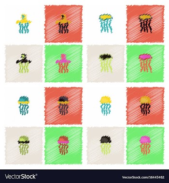 Jellyfish collection in hatching style vector image