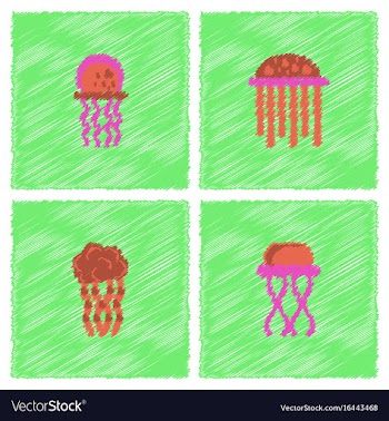 Jellyfish collection in hatching style vector image