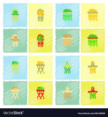 Jellyfish collection in hatching style vector image