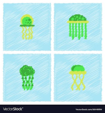 Jellyfish collection in hatching style vector image