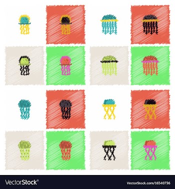 Jellyfish collection in hatching style vector image