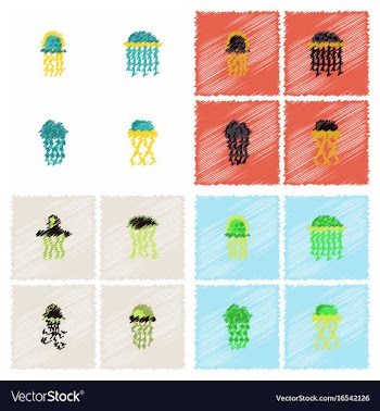 Jellyfish collection in hatching style vector image