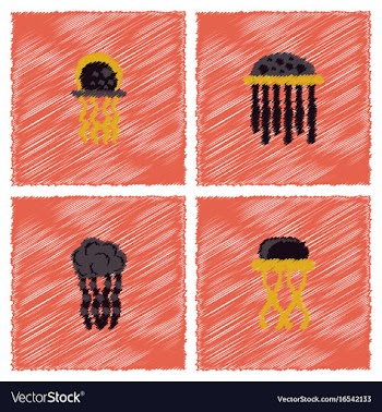 Jellyfish collection in hatching style vector image