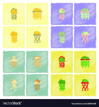 Jellyfish collection in hatching style vector image