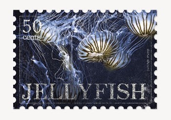 Jellyfish postage stamp, animal collage | Free PSD - rawpixel