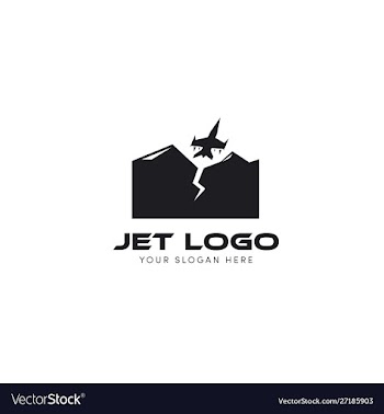 Jet logo trying to fly from mountain logo vector image