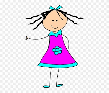 Jeune Fille, Enfant, Heureux, Robe, Stickman - Little Girl Clipart