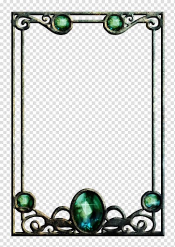 Jewel Frame, rectangular gray and green gemstone encrusted frame transparent background PNG clipart