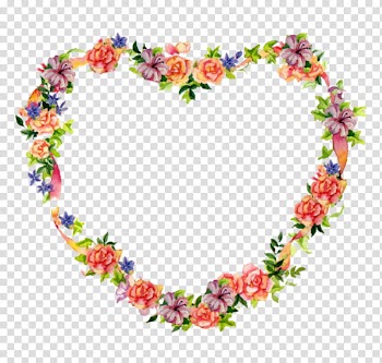 Jinifur Flower Heart, orange, green, and purple flowers border line transparent background PNG clipart