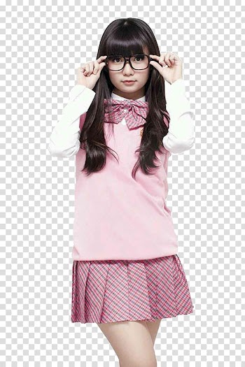 JKT, woman in black framed eyeglasses pink and white long-sleeved shirt transparent background PNG clipart