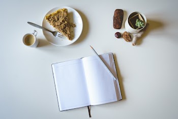 Journaling with cake and coffee 