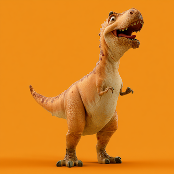 Joyful 3D Cartoon T-Rex in Orange Background