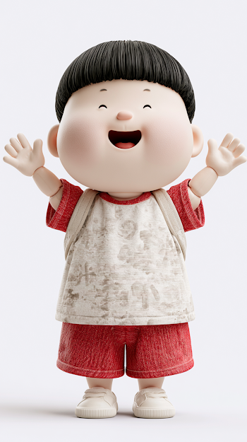 Joyful 3D East Asian Puppet Boy Character