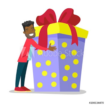 Joyful african-american man hugging huge birthday gift