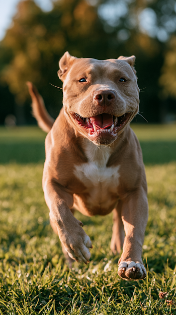 Joyful American Pit Bull Terrier Playing in the Park