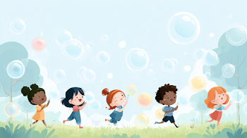 Joyful Children Blowing Soap Bubbles in a Sunny Park