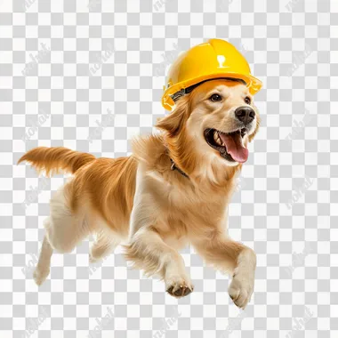 Joyful Dog in Worker Helmet: A Fun Side Profile