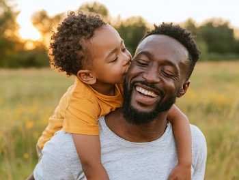 Joyful Father-Son Moment in a Meadow