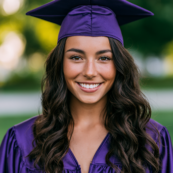 Joyful Female Graduate in Purple Robes