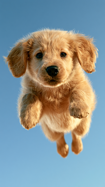 Joyful Golden Puppy in Mid-Air