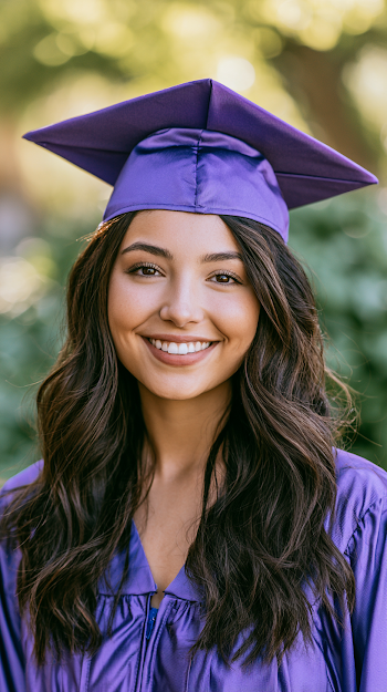 Joyful Graduate in Purple Cap and Gown