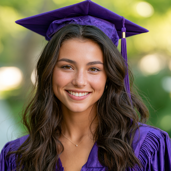 Joyful Graduate in Purple Cap and Gown