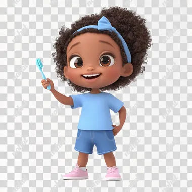 Joyful Little Girl Character with Toothbrush in Fun 3D Style Joyful Little Girl Character with Toothbrush in Fun 3D Style