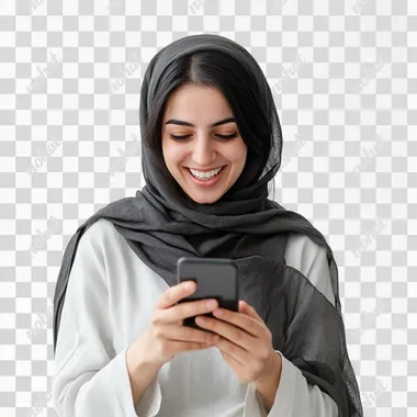 Joyful Moments: An Iranian Woman with Her Phone