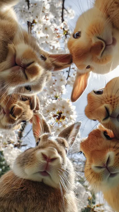 Joyful Rabbits Surrounded by Cherry Blossoms Joyful Rabbits Surrounded by Cherry Blossoms