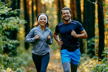 Joyful Runners in Autumn Forest