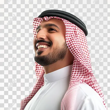 Joyful Saudi Man Smiling in Side Profile