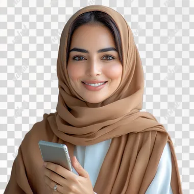 Joyful Saudi Woman in Abaya: A Studio Portrait