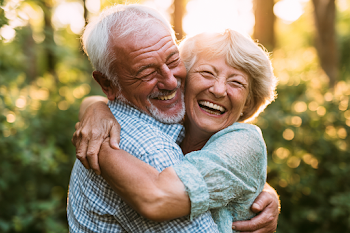 Joyful Senior Couple Embracing in Sunset