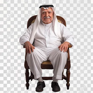 Joyful Senior Saudi Man Relaxing in a Chair