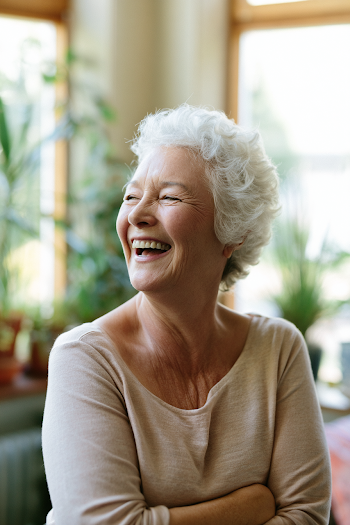 Joyful Senior Woman in Bright Living Room