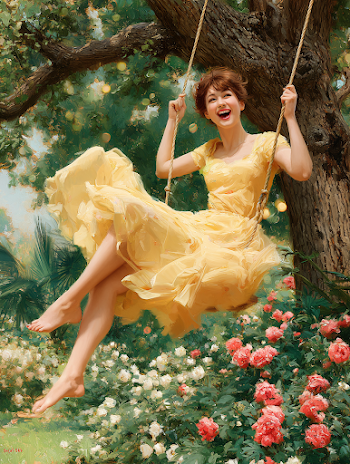Joyful Swinging in a Vibrant Garden