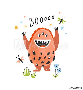 Joyful wild monster, alien or extraterrestrial with fangs