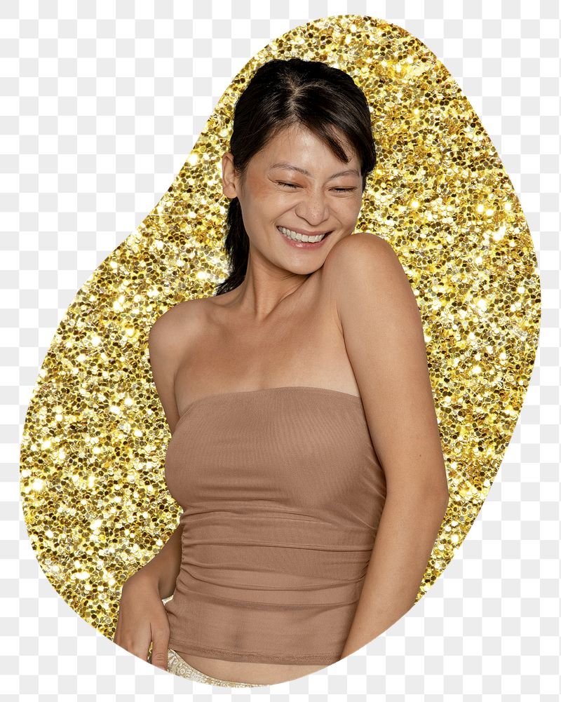 Joyful woman png sticker, gold | Free PNG - rawpixel