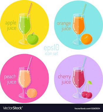 Juice flat colour icons set on the round vector image