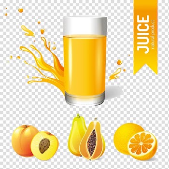 Juicer Poster Illustration, Yellow fruit and juice transparent background PNG clipart