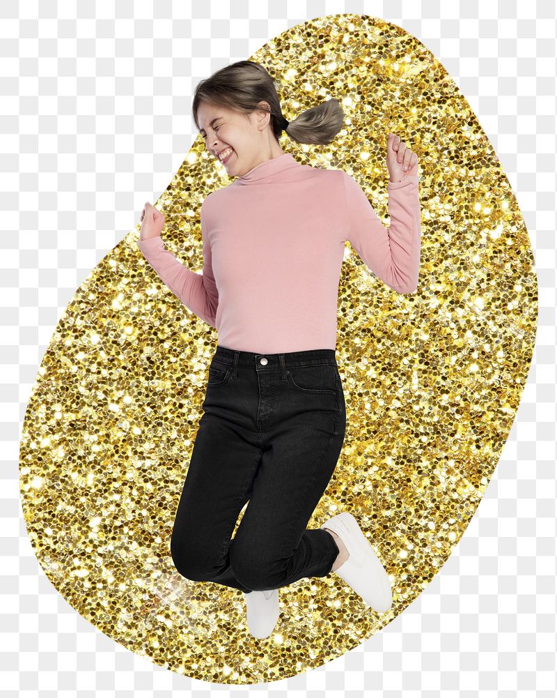 Jumping girl png sticker, gold | Free PNG - rawpixel