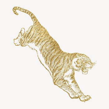 Jumping tiger clipart, gold aesthetic | Free PSD Illustration - rawpixel